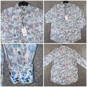 Robert Graham Mens Medium Delray Classic Fit Multi Stripe Button Down Shirt NEW